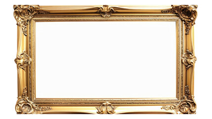 Antique gold-colored frame with transparent background.