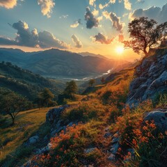 sunset in the mountains