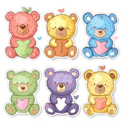 Cartoon bear watercolor stickers set for designing children's cards and posters. - obrazy, fototapety, plakaty