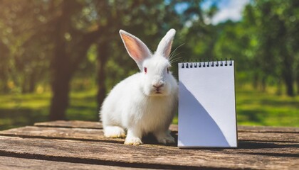 white easter rabbit with sheet for a text writing easter concept easter bunny new year 2023 symbol