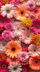 Vertical image showcasing a rich tapestry of colorful flowers densely arranged
