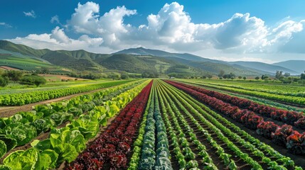 Fototapeta na wymiar vibrant organic farm with rows of fresh vegetables and fruits