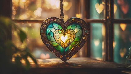 beautiful stained glass heart generative ai