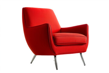Bold red accent chair with sleek design and metal legs isolated on solid white background.