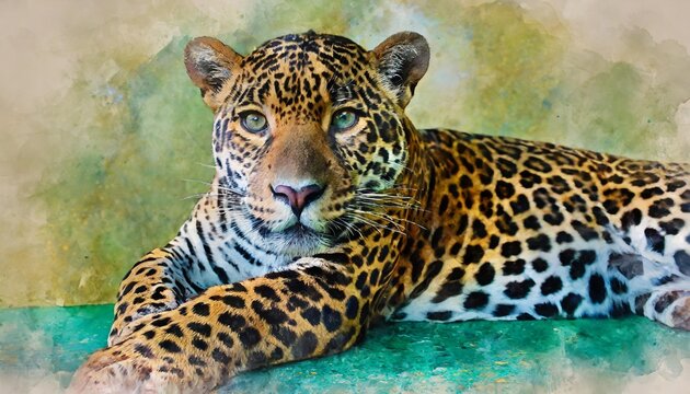 colorful watercolor painting of a jaguar made with generative ai