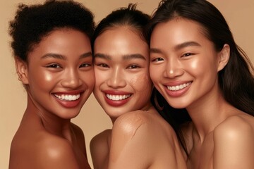 South East Asian women face with no makeup happy laughing dimples. - obrazy, fototapety, plakaty