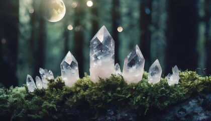 crystals with moon phases image of moss in a mysterious forest natural background