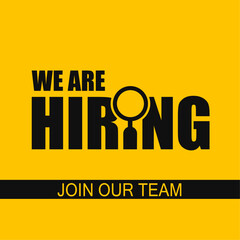 We are hiring, join our team, poster or banner with yellow background stock illustration