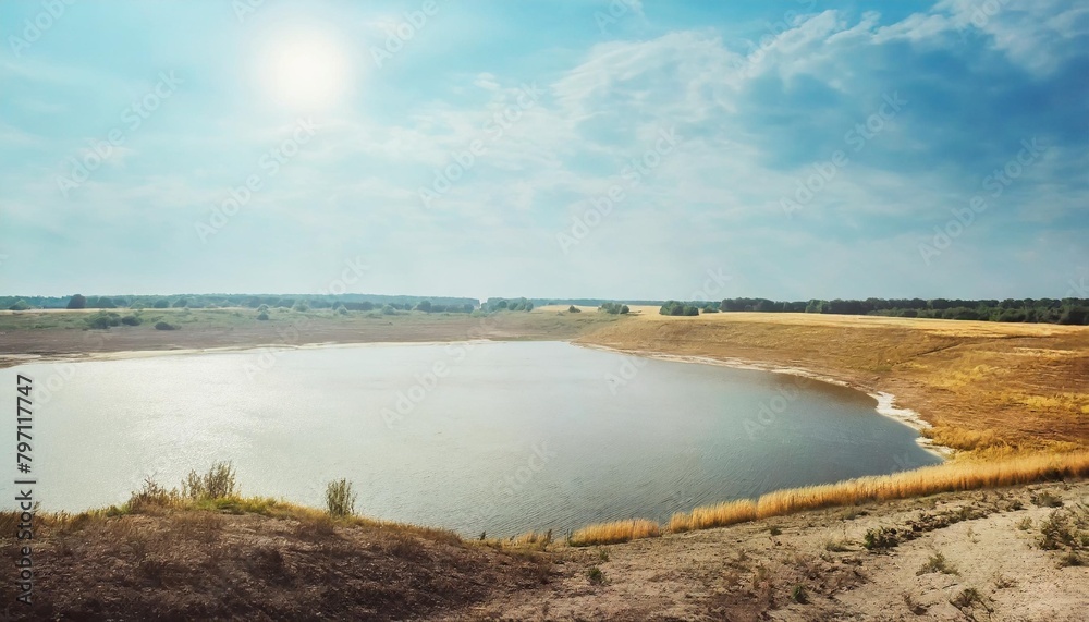 Poster view of a dry lake in summer in ukraine