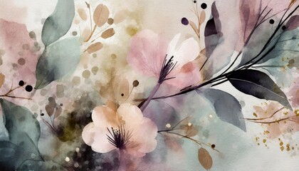 watercolor floral brushstrokes abstract art modern minimalist aesthetic neutral and metallic floral colors background created with generative ai technology