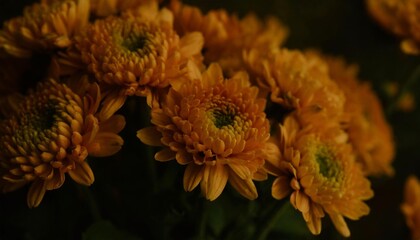 bouquet of orange chrysanthemums closeup