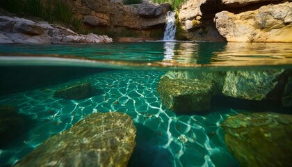 capturing the details up close this image shows a pool filled with water and rocks submerged beneath the surface