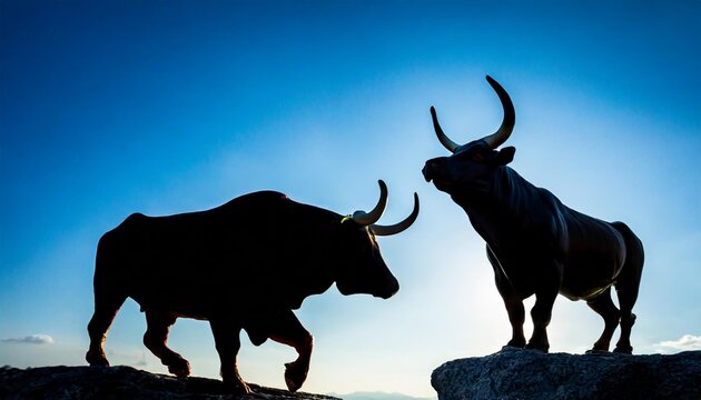a bull versus a bear as business financial stock market concept blue tone background - Powered by Adobe