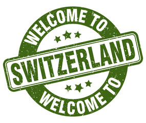 Welcome to Switzerland stamp. Switzerland round sign