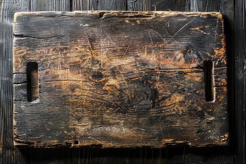 A wooden board with a black background and a white border. The board is empty and has a rustic feel to it