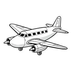 A simple black and white vector line drawing of an airplane with no background