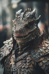 Fototapeta premium Person in detailed dragon costume at a fantasy event