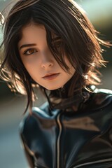 Intense gaze of a young woman in sunlight