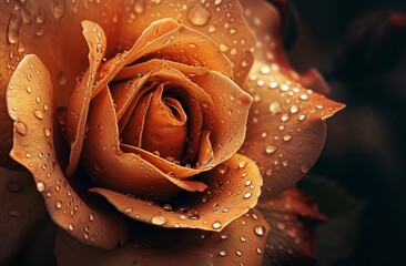 Close-up of a Dew-Kissed Orange Rose