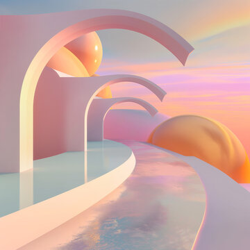 Paisaje Surrealista en tonos pastel
