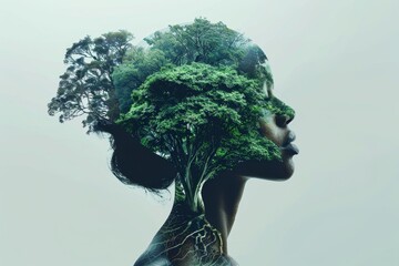 Conceptual Portrait of a Woman with a Forest for Hair