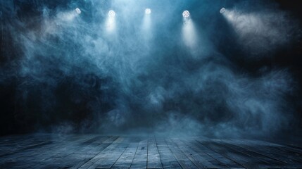 a stage with smoke and lights
