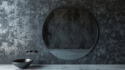 Modern minimalist bathroom with circular mirror