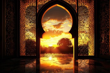 Ramadan-themed designs arch sky art.