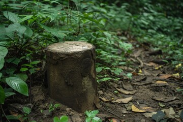 Obraz premium Tree stump in a lush green forest