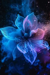 Vibrant Neon Flower in Cosmic Space