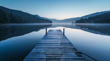 Serene lake dock at twilight
