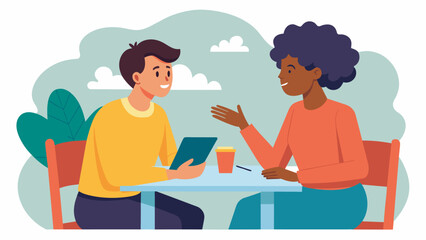 Two individuals having a meaningful conversation at a small group discussion during a Juneteenth advocacy workshop.. Vector illustration