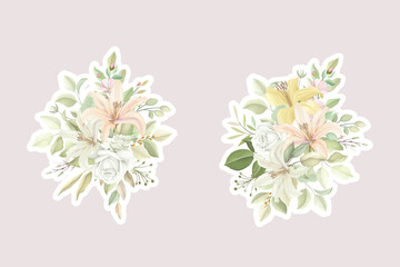 spring summer floral bouquets and stickers illustration