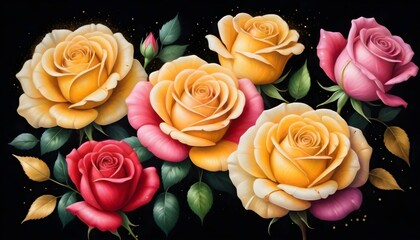 Blooming Roses Illustration Digital Painting Floral Background Graphic Beautiful Blossoms Design