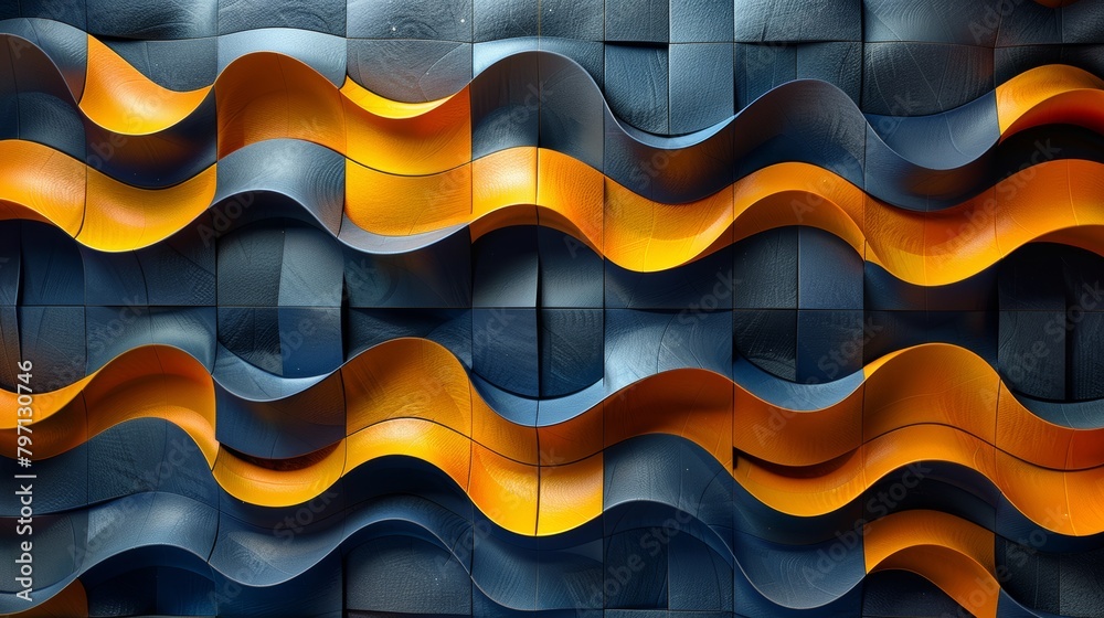 Wall mural Abstract blue and orange wavy pattern background - Wall murals
