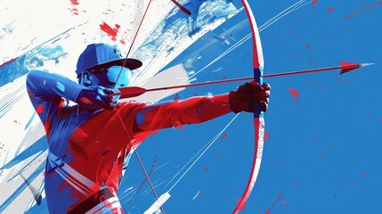 Olympic Archer Aiming High in Paris. Generative AI Illustration.