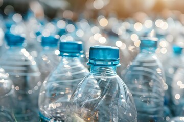 Recycling plastic water bottle waste to reduce environmental impact and promote sustainability. Concept Plastic Recycling, Water Bottle Waste, Environmental Impact, Sustainability