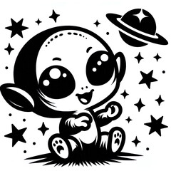 Obraz premium Eine minimalistische schwarz weiße Vektorgrafik eines kleinen Aliens