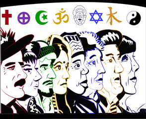 religión y espiritualidad, religiones, culturas, personas, gente, sociedad, comunidad, diversidad cultural, grupo, cristianismo, taoísmo, budismo, islamismo, colores vivos