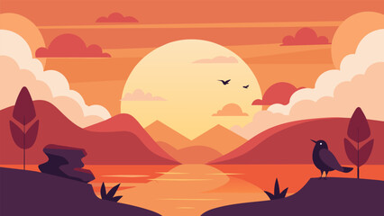 As the birds chirped and the sky turned from pink to orange our conversation evolved into one of profound introspection.. Vector illustration - obrazy, fototapety, plakaty
