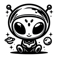 Obraz premium Eine minimalistische schwarz weiße Vektorgrafik eines kleinen Aliens