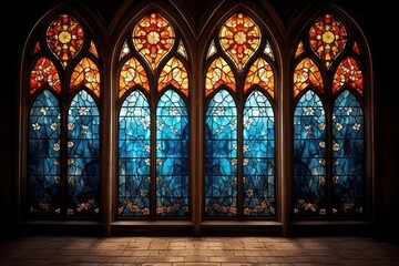 Whole old serene empty stained glass scene spirituality architecture catholicism.