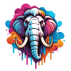 colorful elephant head graffiti logo, suitable for t-shirts