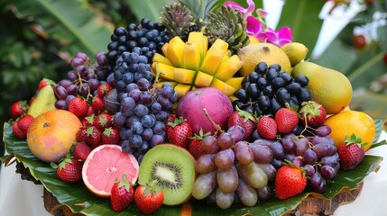 Acai berries and other antioxidant-rich fruits arranged in a beautiful fruit platter, enticing viewers with the allure of superfood nutrition.