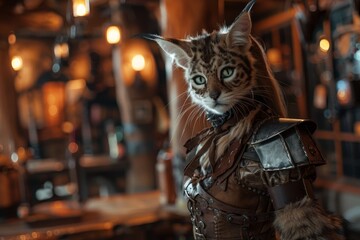 Fantasy warrior cat in armor