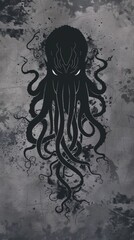 Abstract silhouette of octopus on textured background