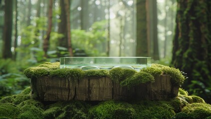 Mystical Forest Book on a Moss-Covered Stump