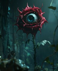 Surreal eye flower in a mystical forest