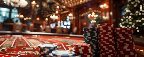 Casino chips stacked on gaming table