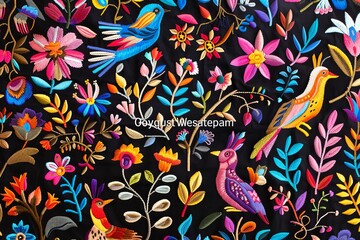 Fototapeta premium Otomi Embroidery Mexican Textile Pattern